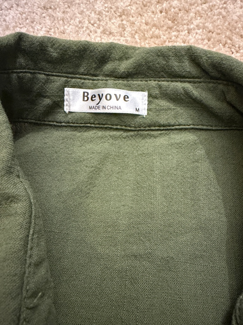 Amazon Beyove 100% cotton Olive Green Button-Up Shirt & Drawstring Shorts Set - Picture 7 of 12